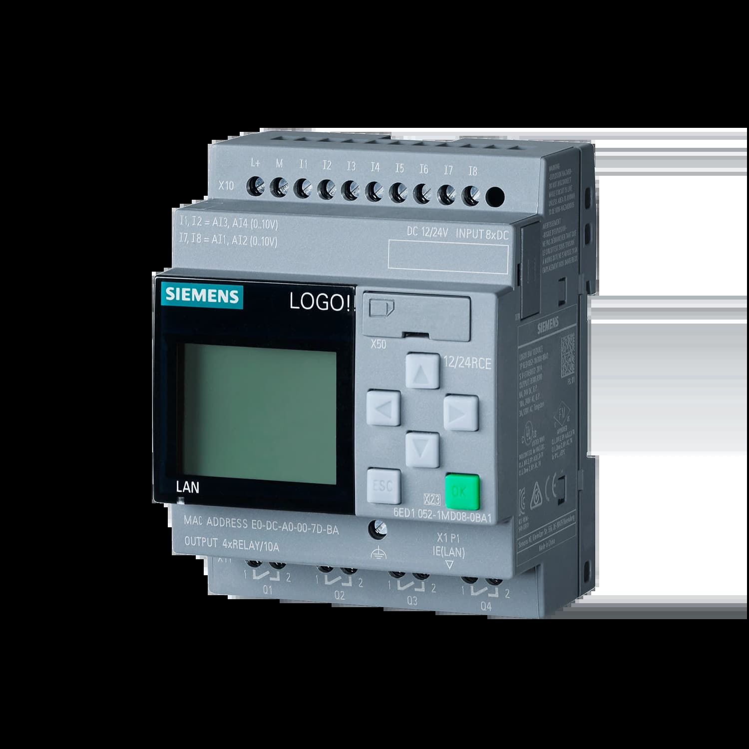 6ED1052-1MD08-0BA2_Логический модуль c дисплеем LOGO!12/24RCE, 4 MW, 8DI(4AI)/4DO 6ED1052-1MD08-0BA2_Логический модуль c дисплеем LOGO!12/24RCE, 4 MW, 8DI(4AI)/4DO