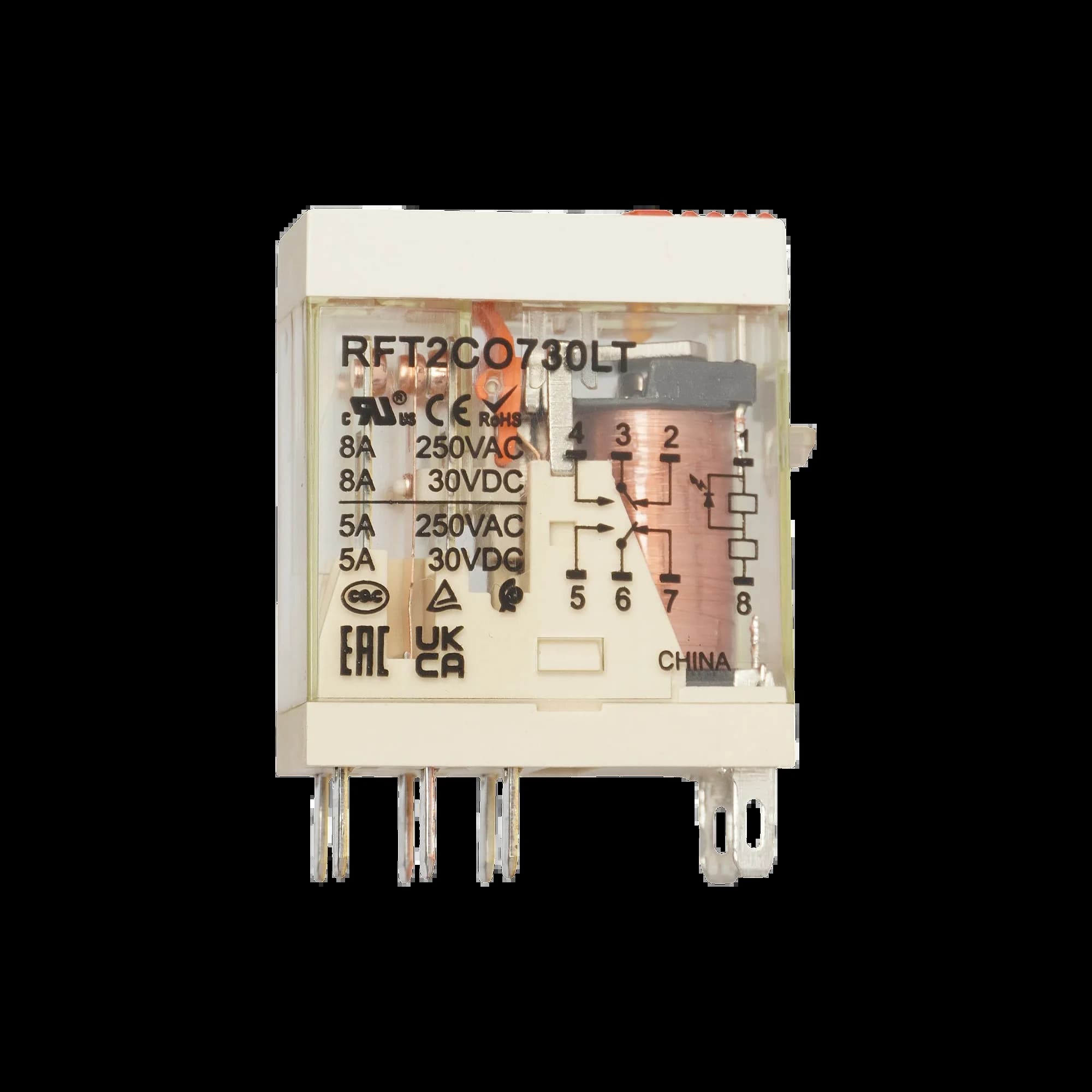 RFT2CO730LT_Реле 2ПК, 8А, катушка 230В AC, механический и светодиодный индикаторы, тест-кнопка_2