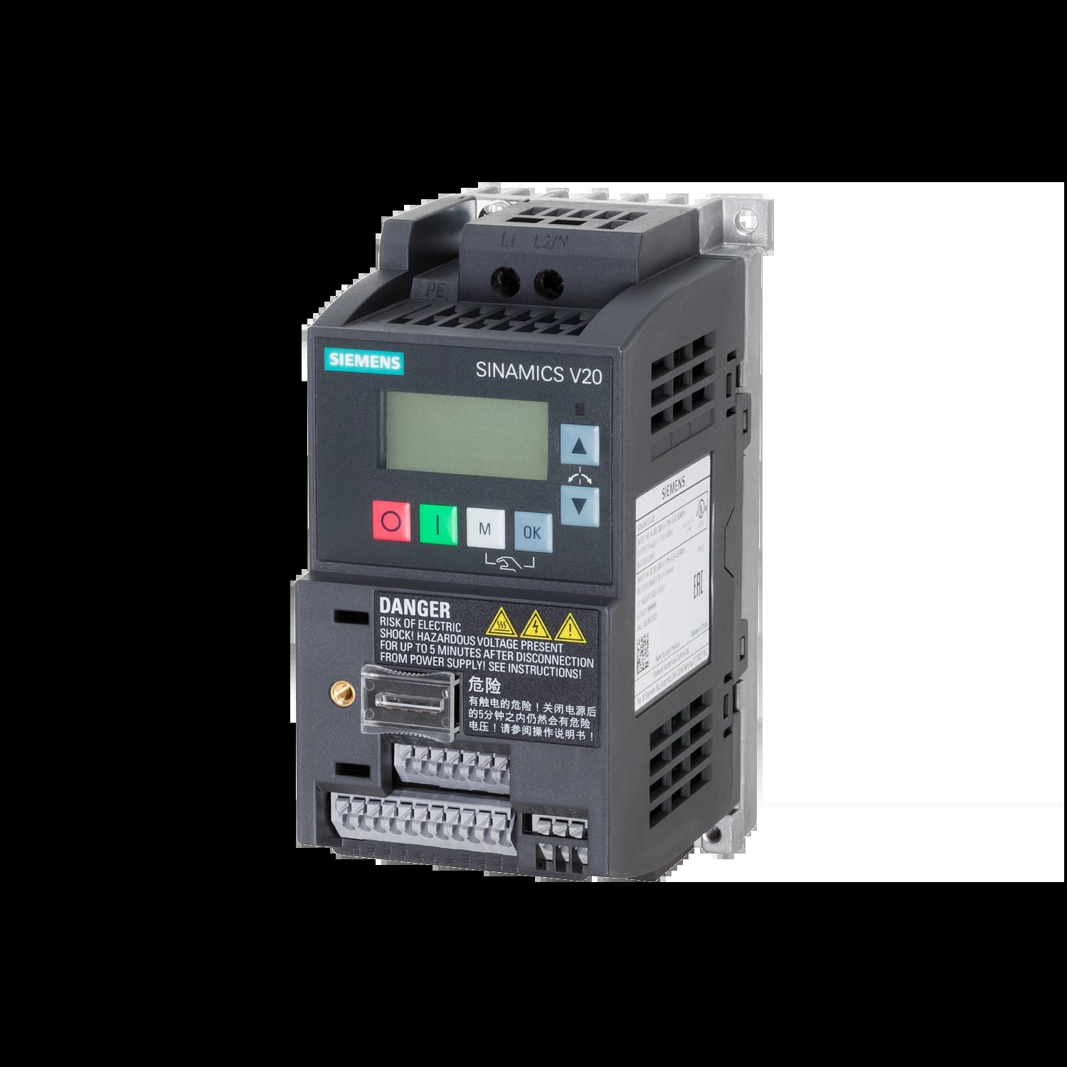 6SL3210-5BB12-5UV1_Преобразователь частоты SINAMICS V20 0.25 кВт 220В Modbus-RTU без ЭМС фильтра_1