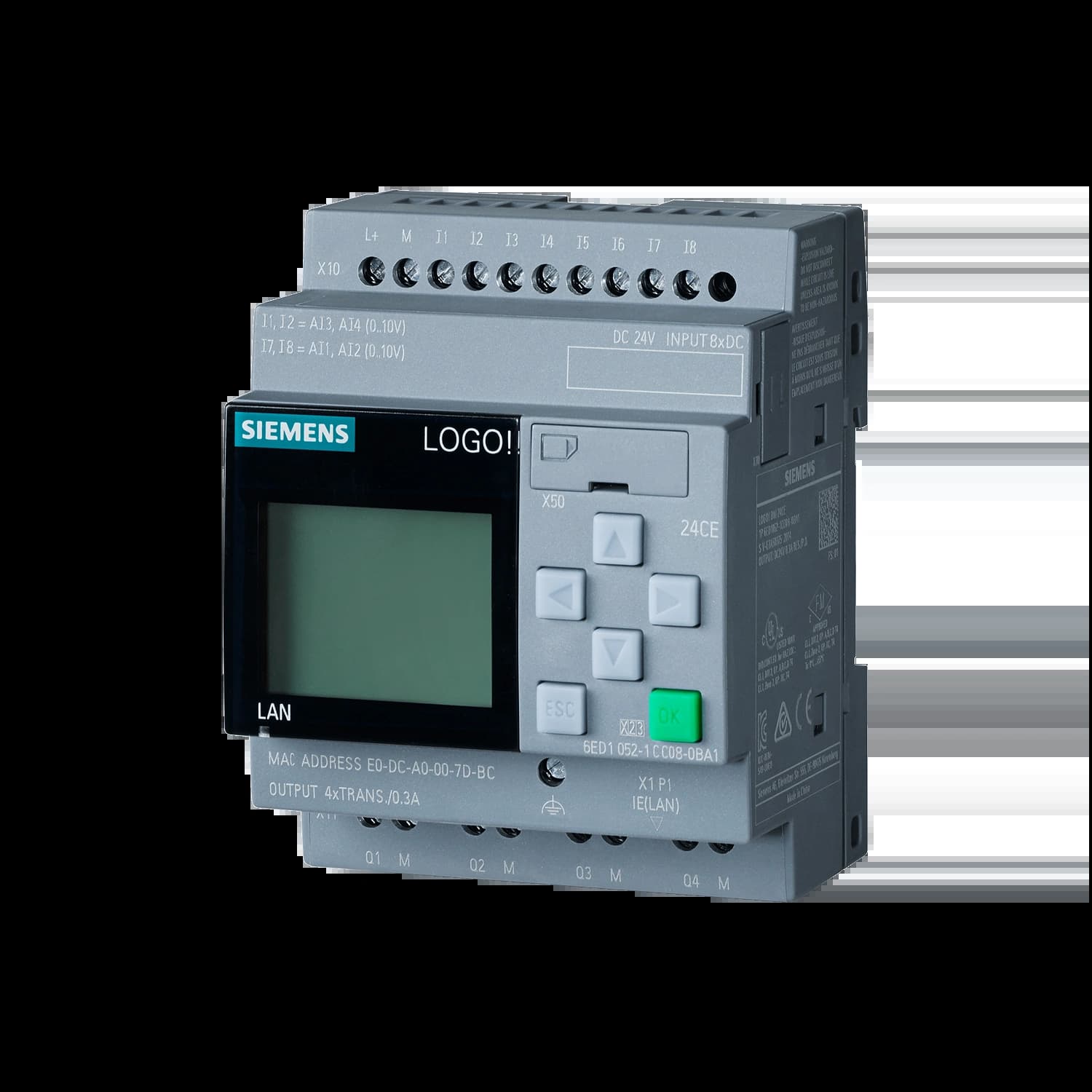 6ED1052-1CC08-0BA2_Логический модуль c дисплеем LOGO! 24CE, 4 MW, 8DI(4AI)/4DO