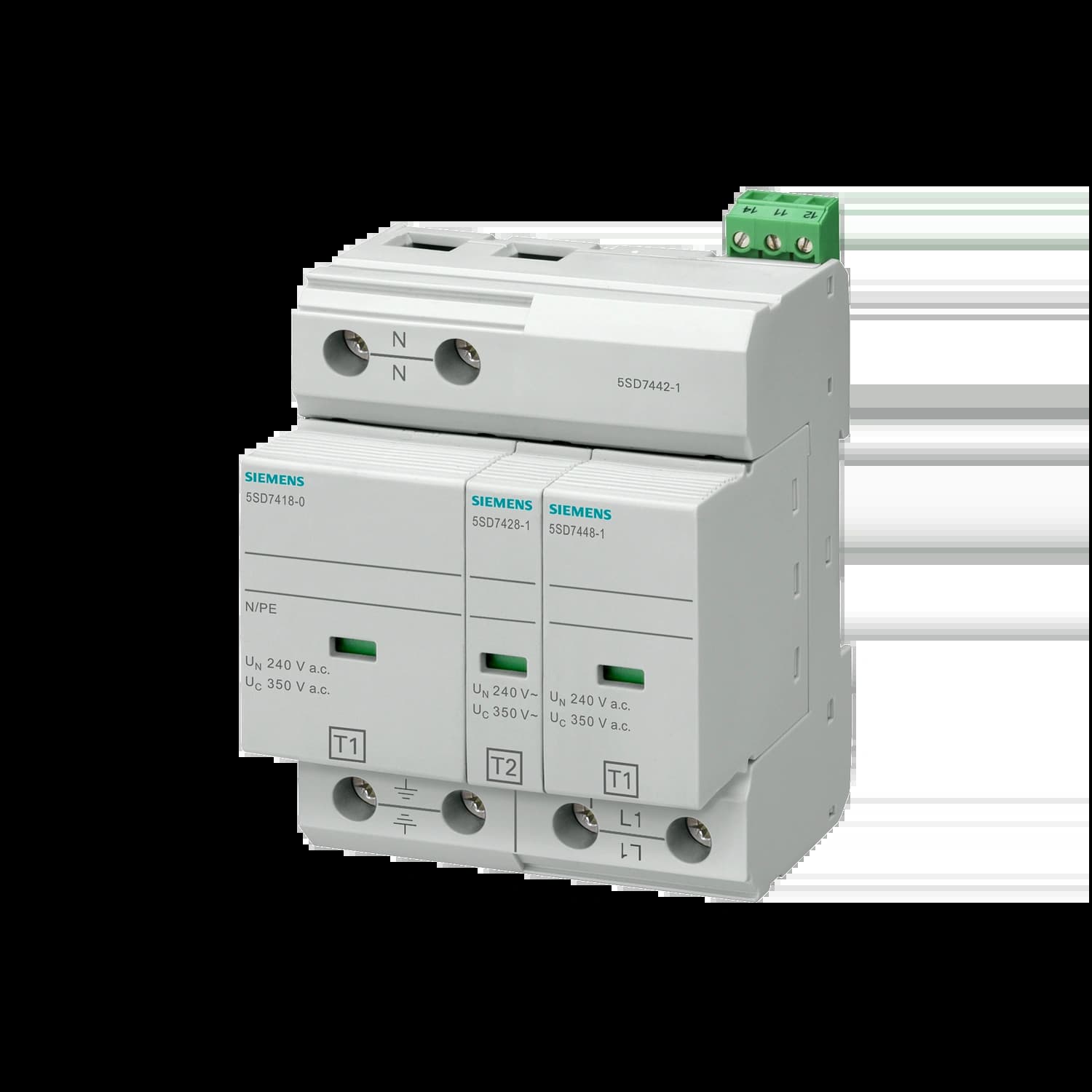 5SD7442-1_УЗИП, 4MW, тип 1+2, 2-Р, для систем TN-S и TT, с дист. сигнализацией