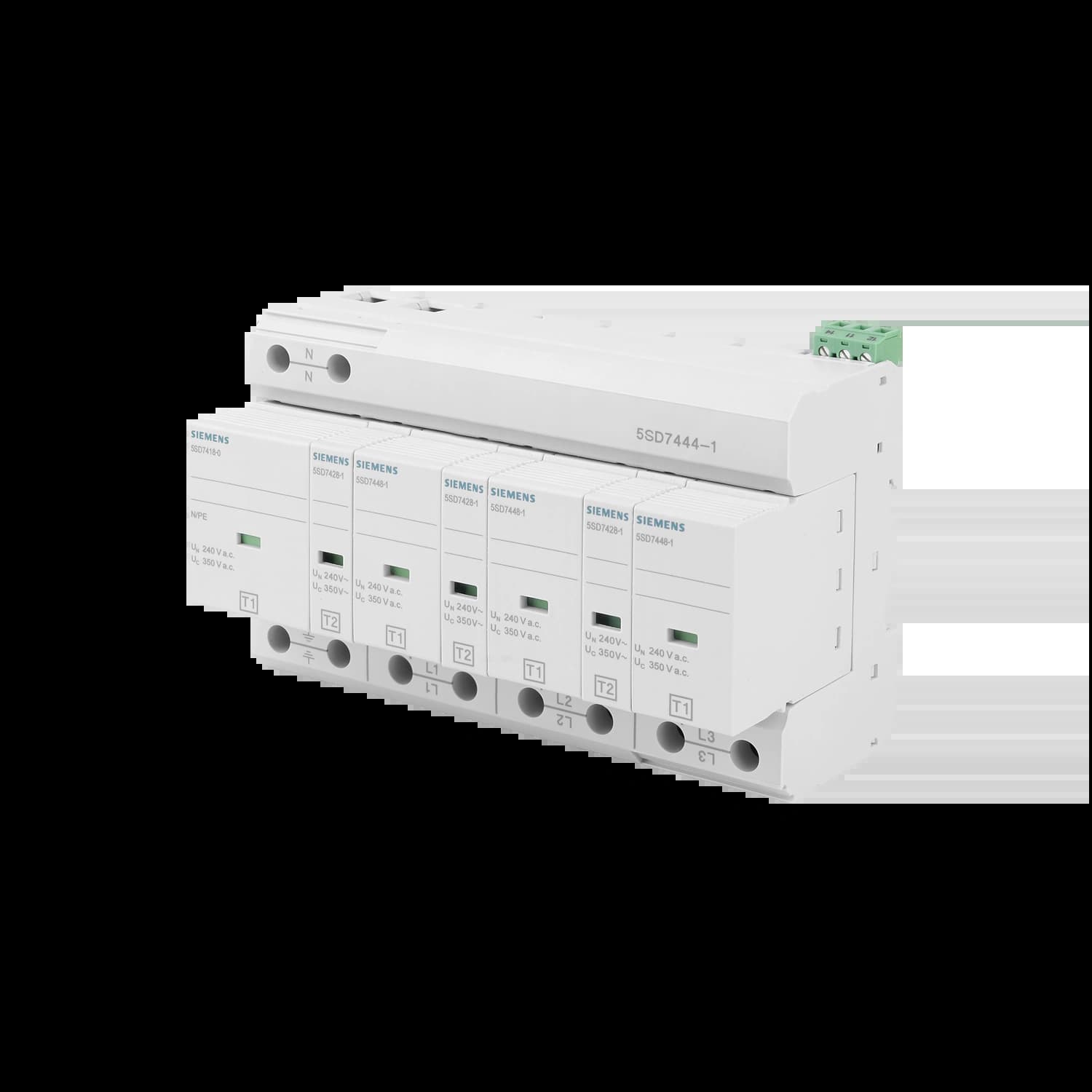 5SD7444-1_УЗИП, 8MW, тип 1+2, 4-Р, для систем TN-S и TT, с дист. сигнализацией